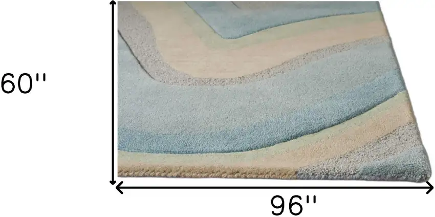 Ocean Blue Beige Hand Tufted Abstract Waves Indoor Area Rug Photo 6