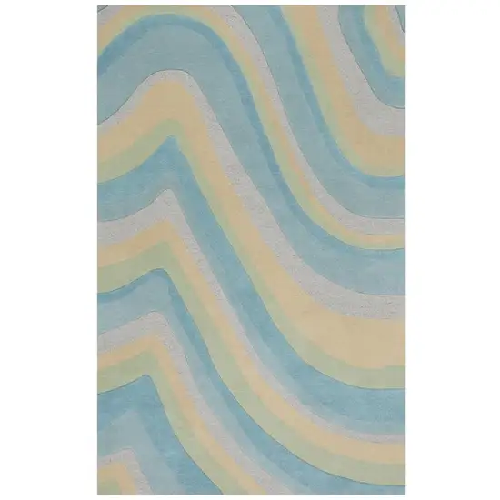 Blue Beige And Green Wool Abstract Hand Tufted Area Rug Photo 6