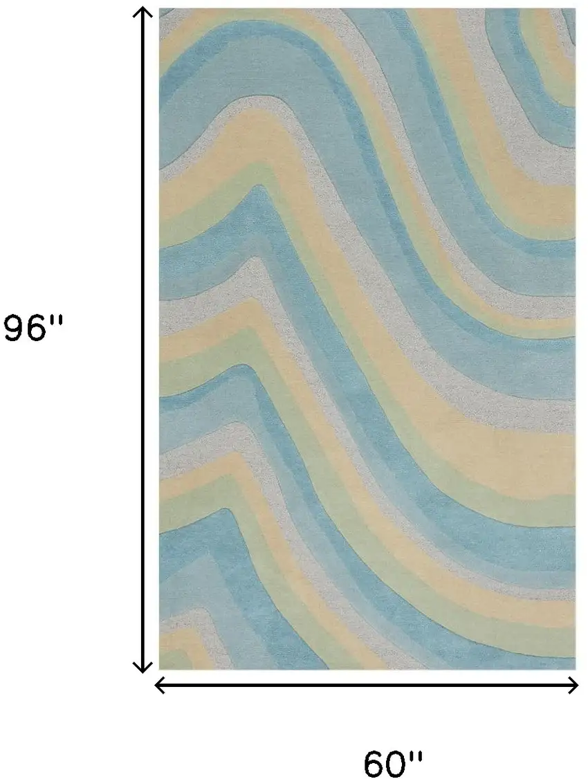 Ocean Blue Beige Hand Tufted Abstract Waves Indoor Area Rug Photo 3