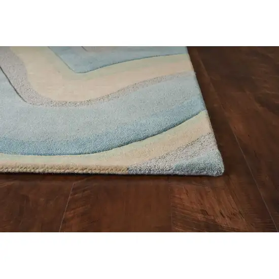 Blue Beige And Green Wool Abstract Hand Tufted Area Rug Photo 9