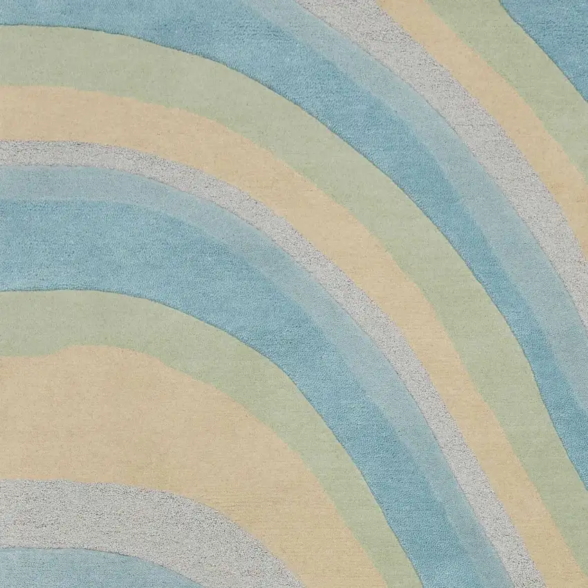 Blue Beige And Green Wool Abstract Hand Tufted Area Rug Photo 8