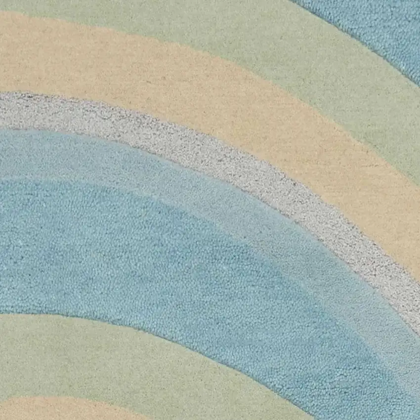 Blue Beige And Green Wool Abstract Hand Tufted Area Rug Photo 3