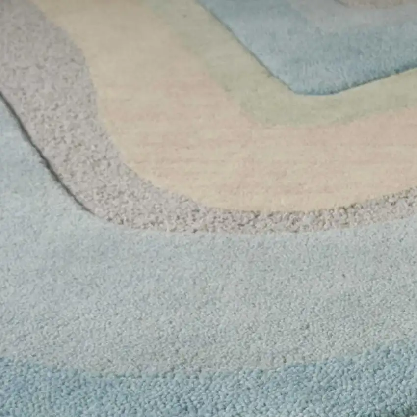 Blue Beige And Green Wool Abstract Hand Tufted Area Rug Photo 9