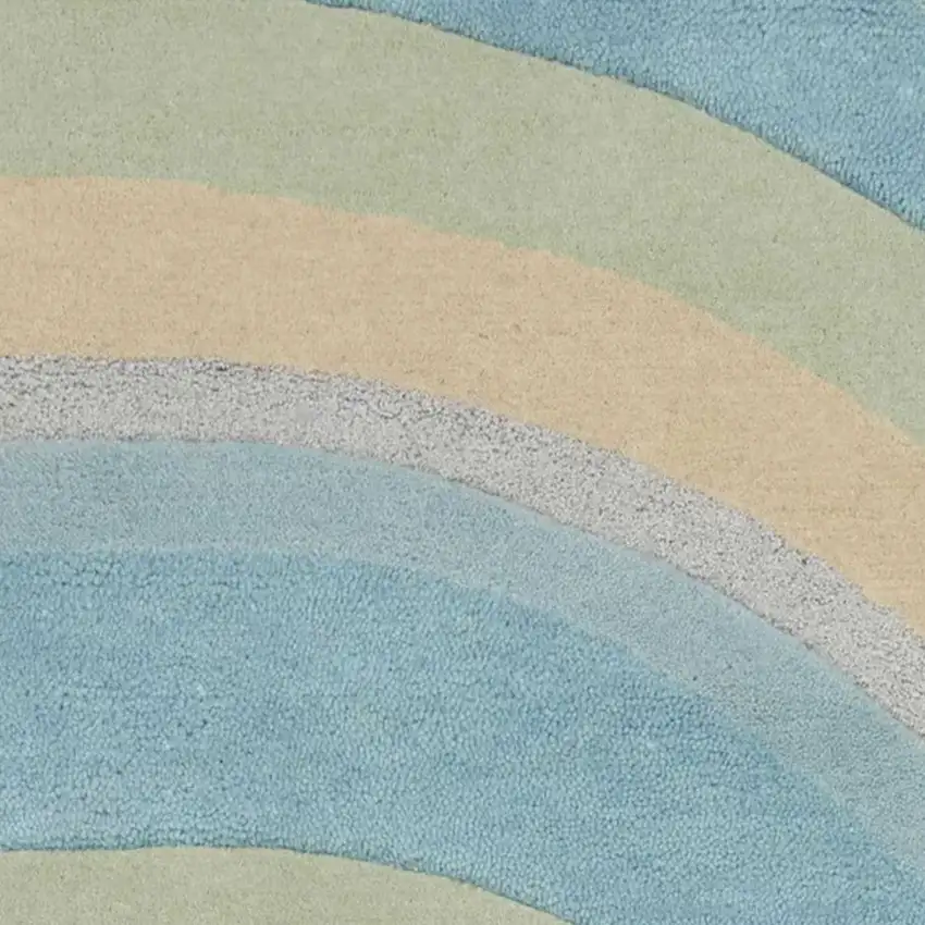 Blue Beige And Green Wool Abstract Hand Tufted Area Rug Photo 6