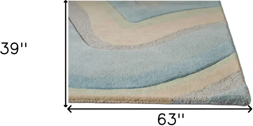 Ocean Blue Beige Hand Tufted Abstract Waves Indoor Area Rug Photo 6