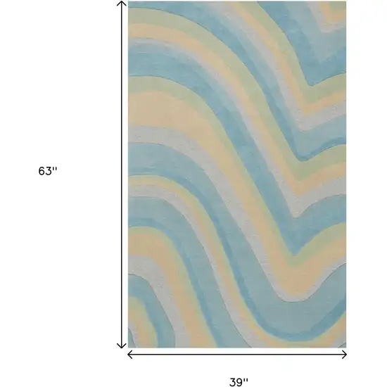 Blue Beige And Green Wool Abstract Hand Tufted Area Rug Photo 3