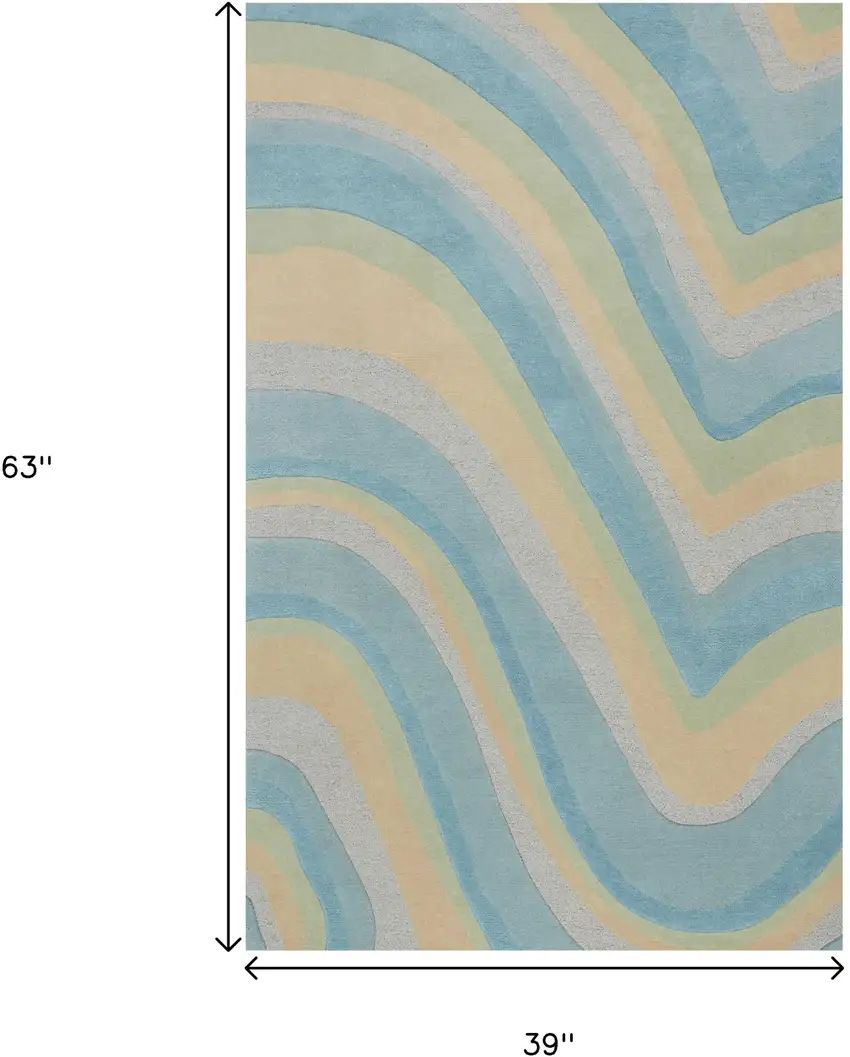 Blue Beige And Green Wool Abstract Hand Tufted Area Rug Photo 3