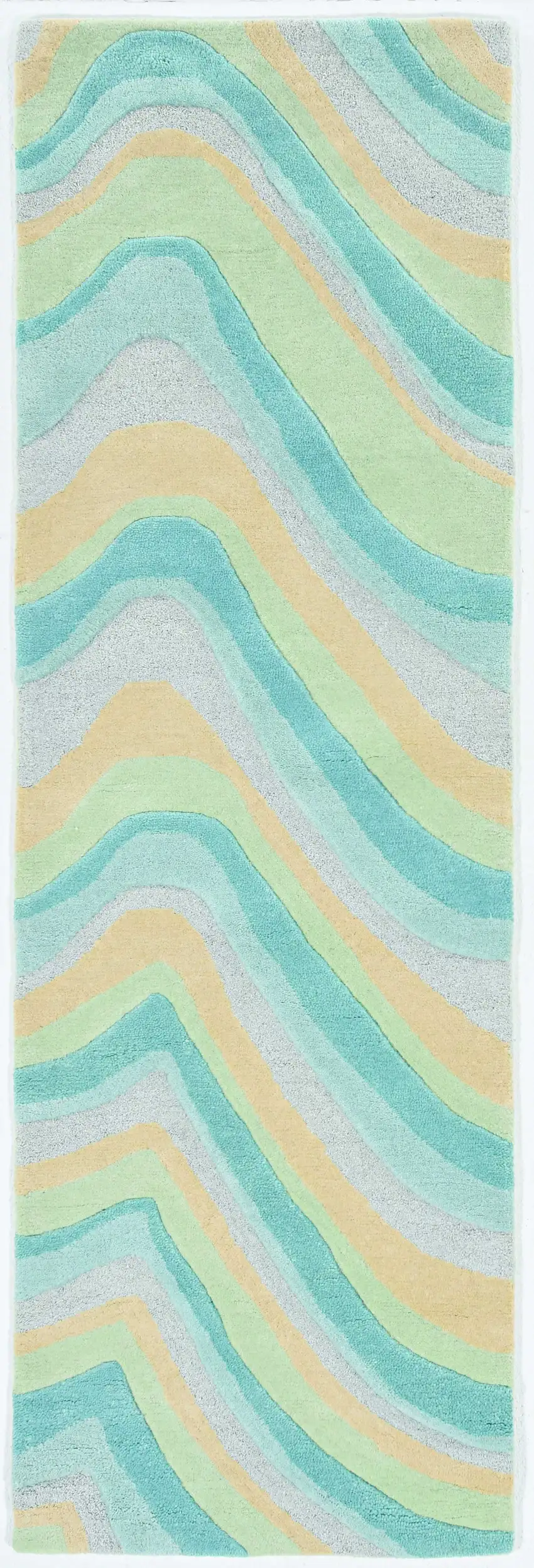 Ocean Blue Beige Hand Tufted Abstract Waves Indoor Runner Rug Photo 1