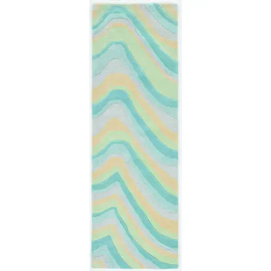Ocean Blue Beige Hand Tufted Abstract Waves Indoor Runner Rug Photo 1