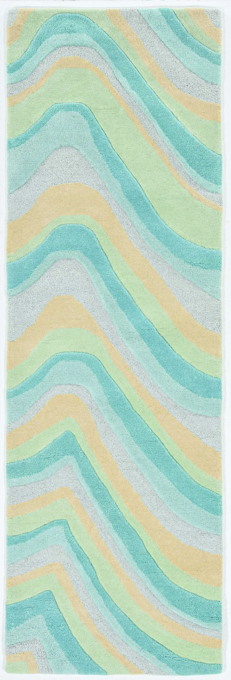Ocean Blue Beige Hand Tufted Abstract Waves Indoor Runner Rug Photo 1