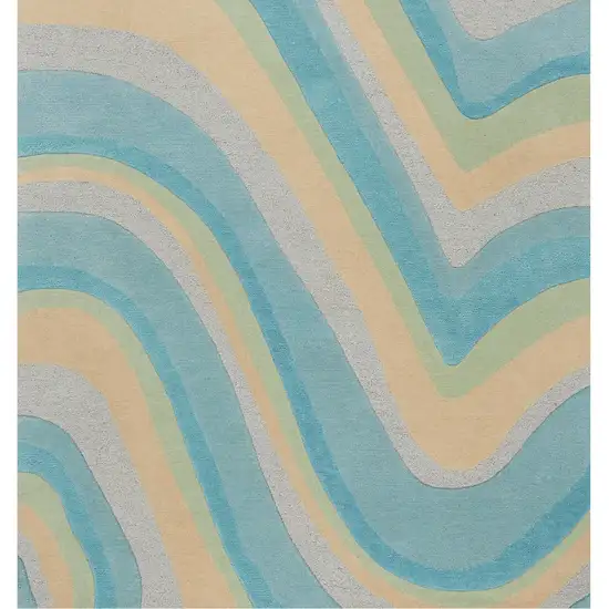 Ocean Blue Beige Hand Tufted Abstract Waves Indoor Runner Rug Photo 2