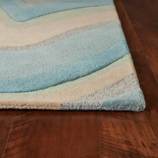 Ocean Blue Beige Hand Tufted Abstract Waves Indoor Runner Rug Photo 4