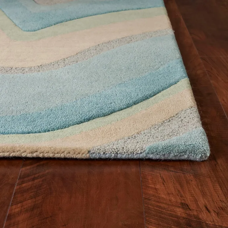 Ocean Blue Beige Hand Tufted Abstract Waves Indoor Runner Rug Photo 4