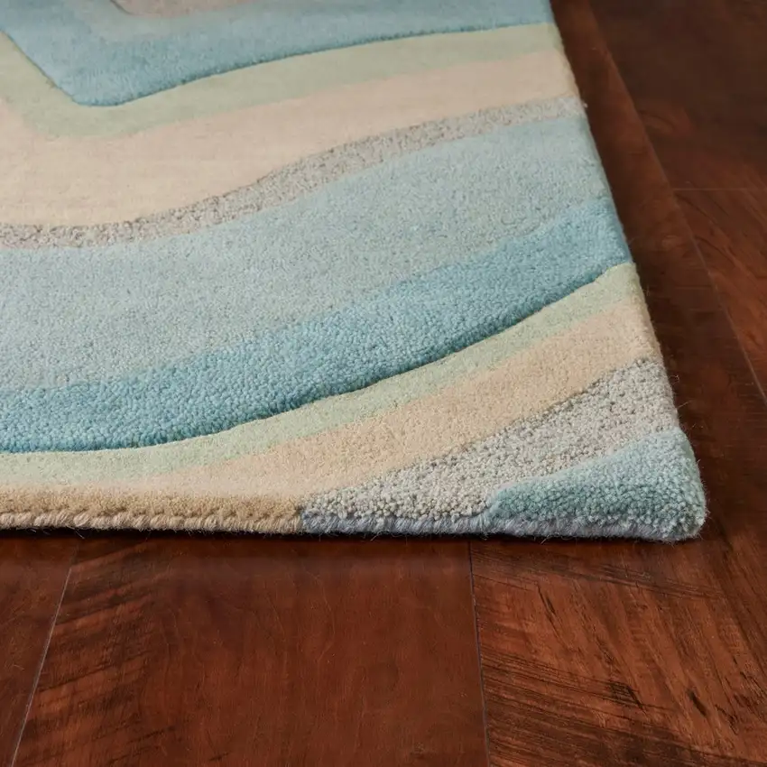 Ocean Blue Beige Hand Tufted Abstract Waves Indoor Runner Rug Photo 4