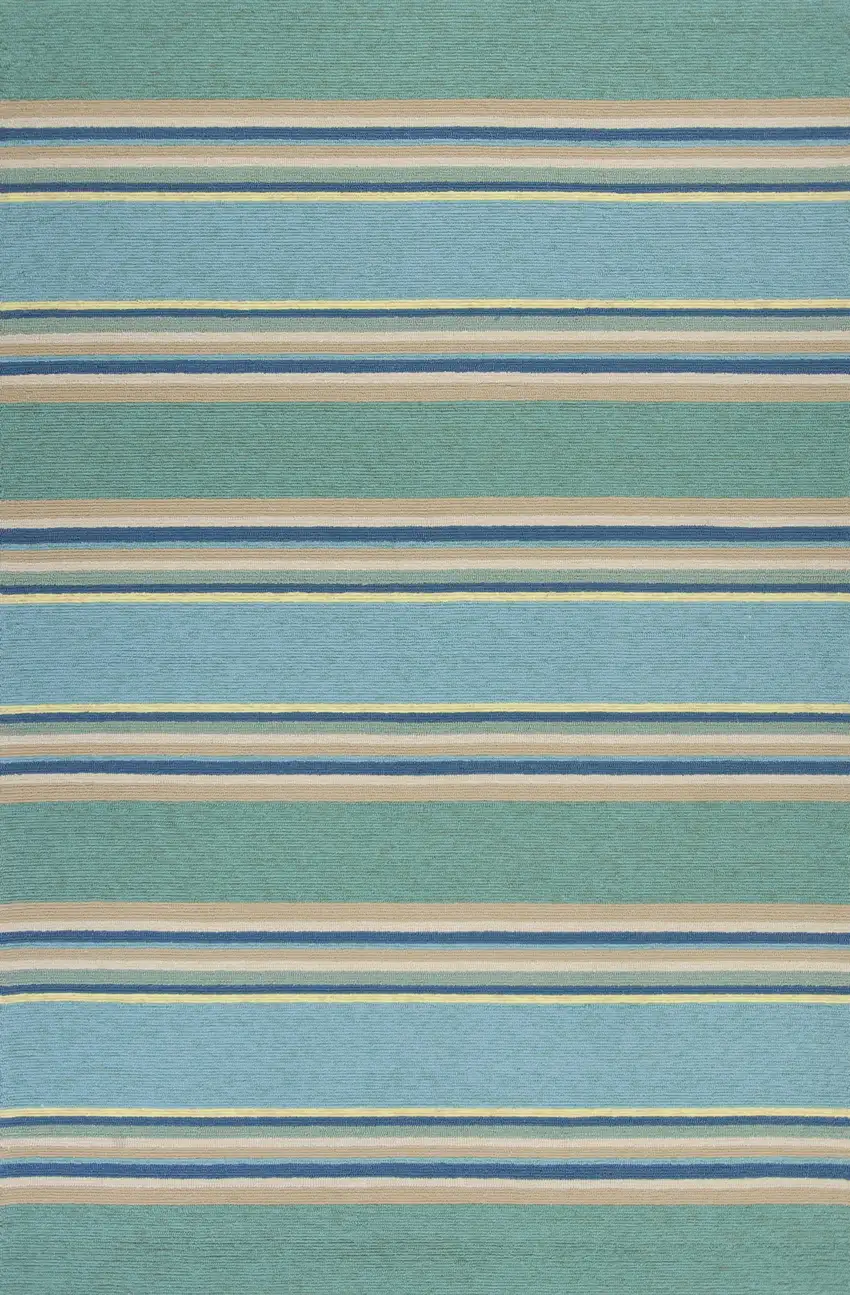 Ocean Blue Hand Hooked UV Treated Awning Stripes Indoor Outdoor Accent Rug Photo 1
