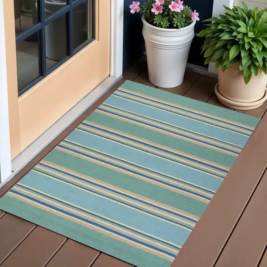 Blue Striped Handmade Indoor Outdoor Area Rug Photo 1