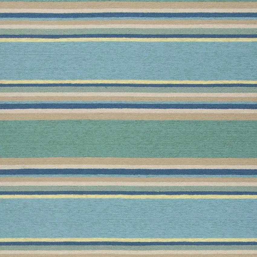 2'X3' Ocean Blue Hand Hooked Uv Treated Awning Stripes Indoor Outdoor Accent Rug Photo 4