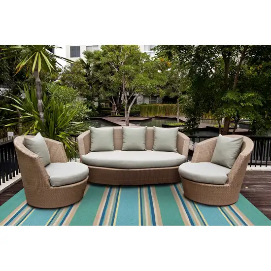 Ocean Blue Hand Hooked UV Treated Awning Stripes Indoor Outdoor Area Rug Photo 4