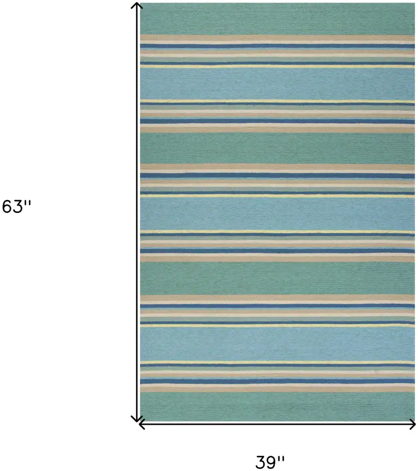 Blue Striped Handmade Indoor Outdoor Area Rug Photo 3