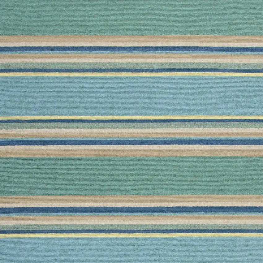 8'X10' Ocean Blue Hand Hooked Uv Treated Awning Stripes Indoor Outdoor Area Rug Photo 4