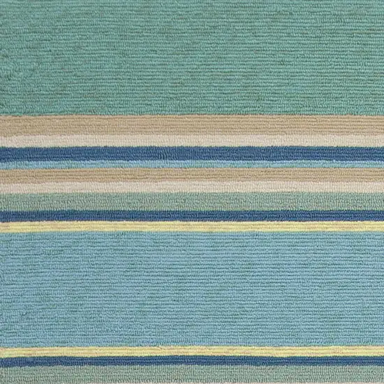Ocean Blue Hand Hooked UV Treated Awning Stripes Indoor Outdoor Area Rug Photo 2