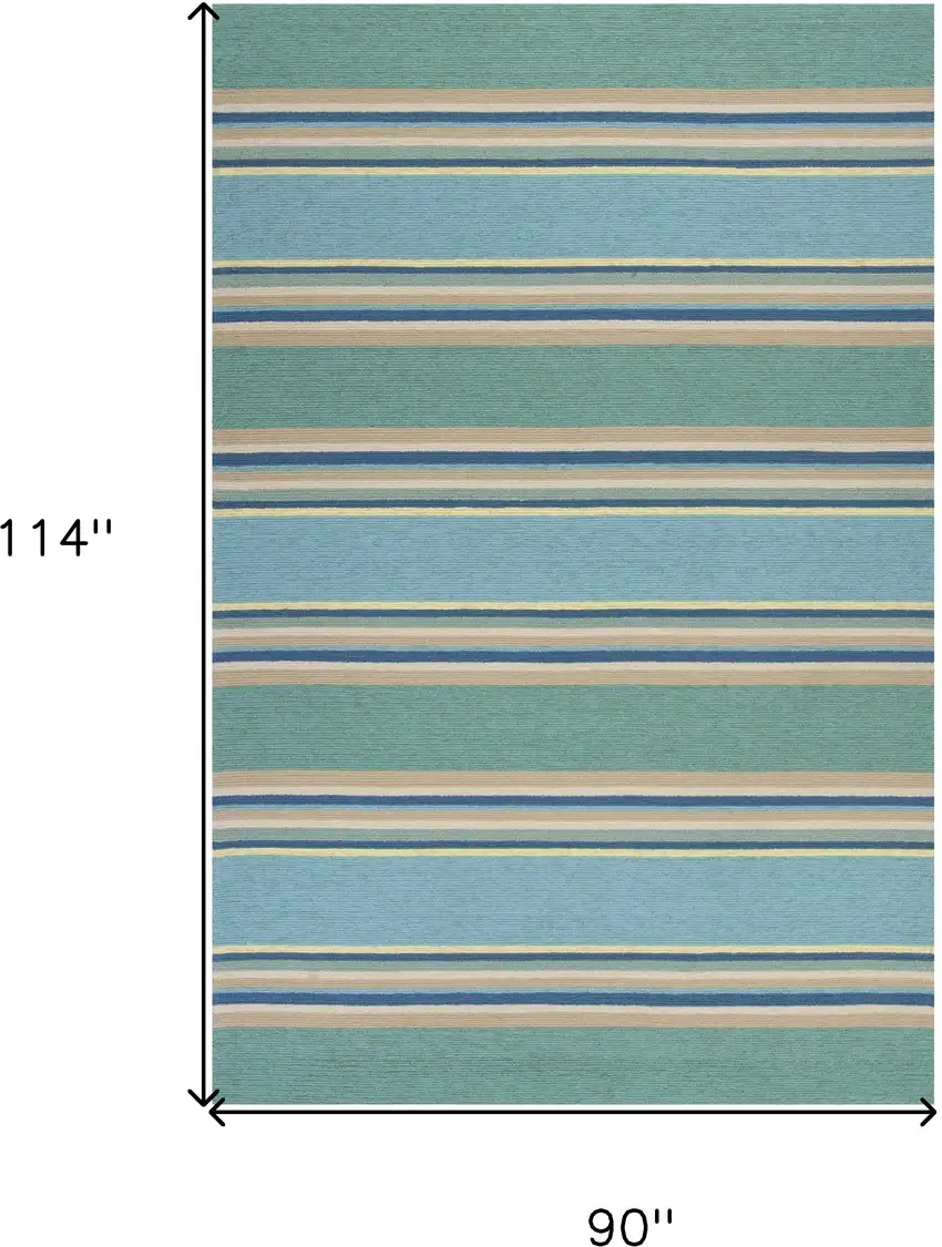 8'X10' Ocean Blue Hand Hooked Uv Treated Awning Stripes Indoor Outdoor Area Rug Photo 7