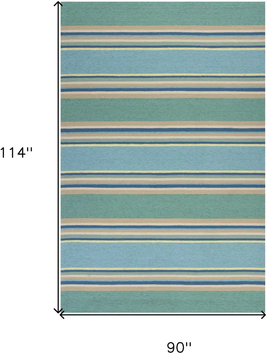8'X10' Ocean Blue Hand Hooked Uv Treated Awning Stripes Indoor Outdoor Area Rug Photo 7
