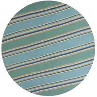 Photo of Ocean Blue Hand Hooked UV Treated Awning Stripes Round Indoor Outdoor Area Rug