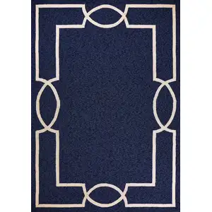 Photo of Ocean Blue Hand Hooked UV Treated Bordered Indoor Outdoor Accent Rug
