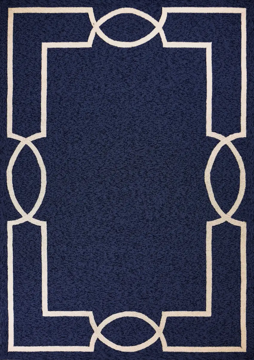 2'X3' Ocean Blue Hand Hooked Uv Treated Bordered Indoor Outdoor Accent Rug Photo 2