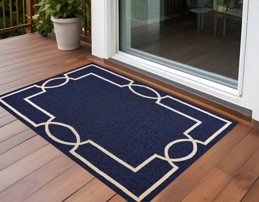 Blue and Ivory Handmade Indoor Outdoor Area Rug Photo 2