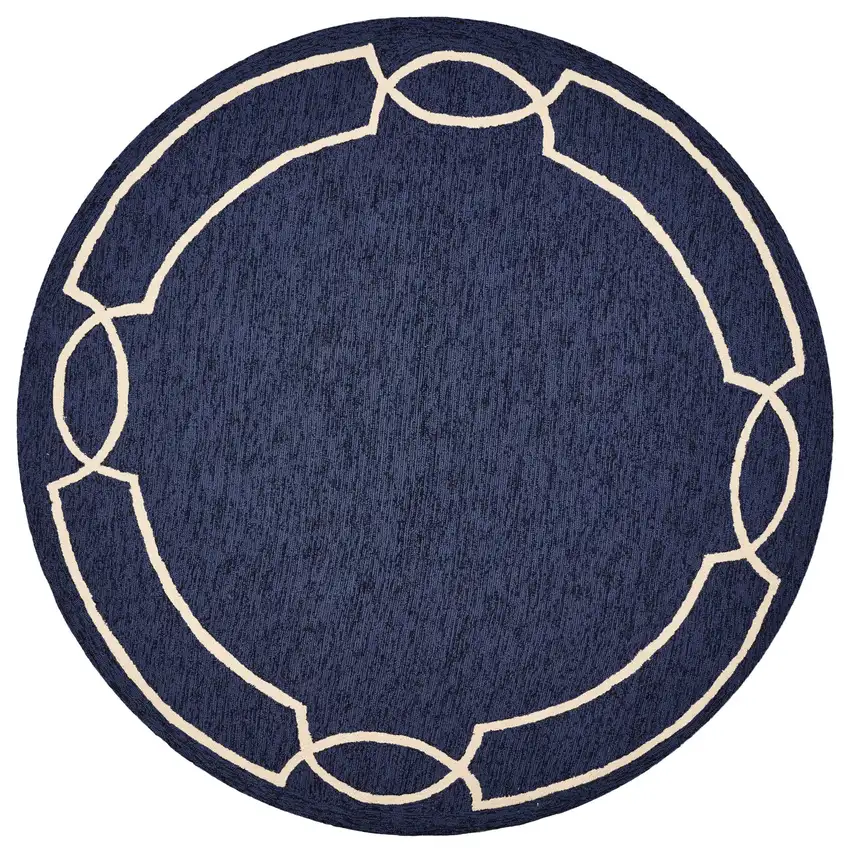 Ocean Blue Hand Hooked Uv Treated Bordered Indoor Outdoor Area Rug Photo 3