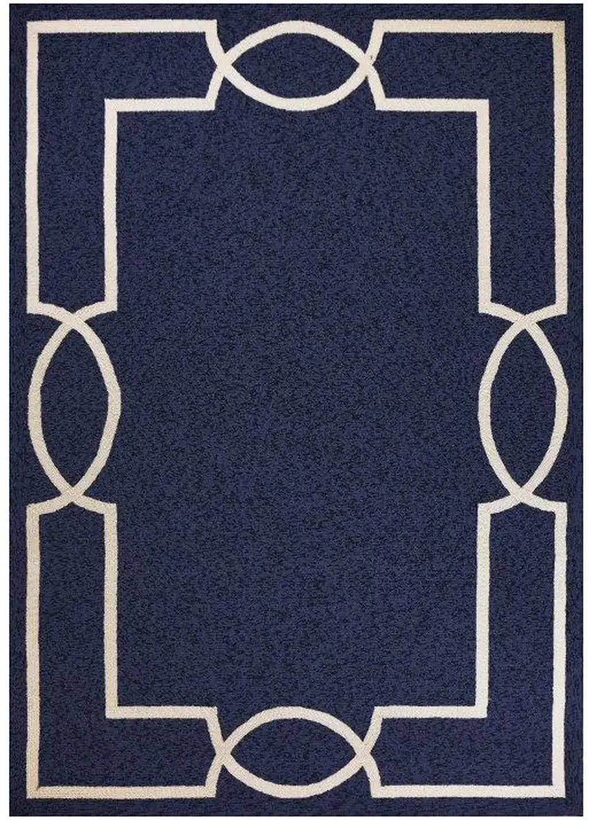 Blue and Ivory Handmade Indoor Outdoor Area Rug Photo 2