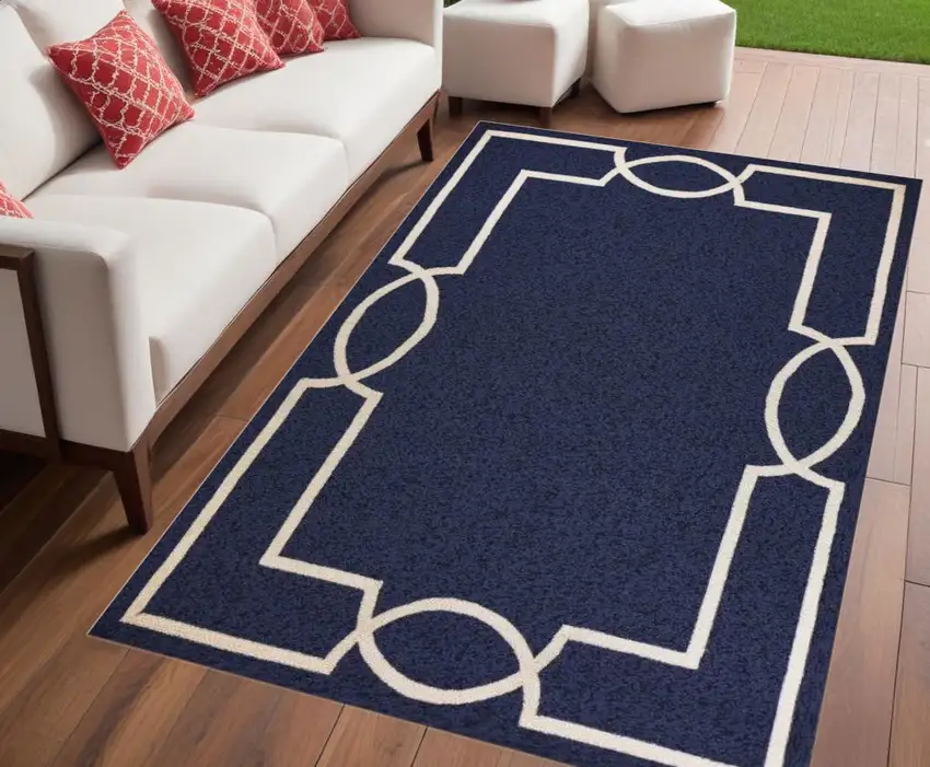 Blue and Ivory Handmade Indoor Outdoor Area Rug Photo 1