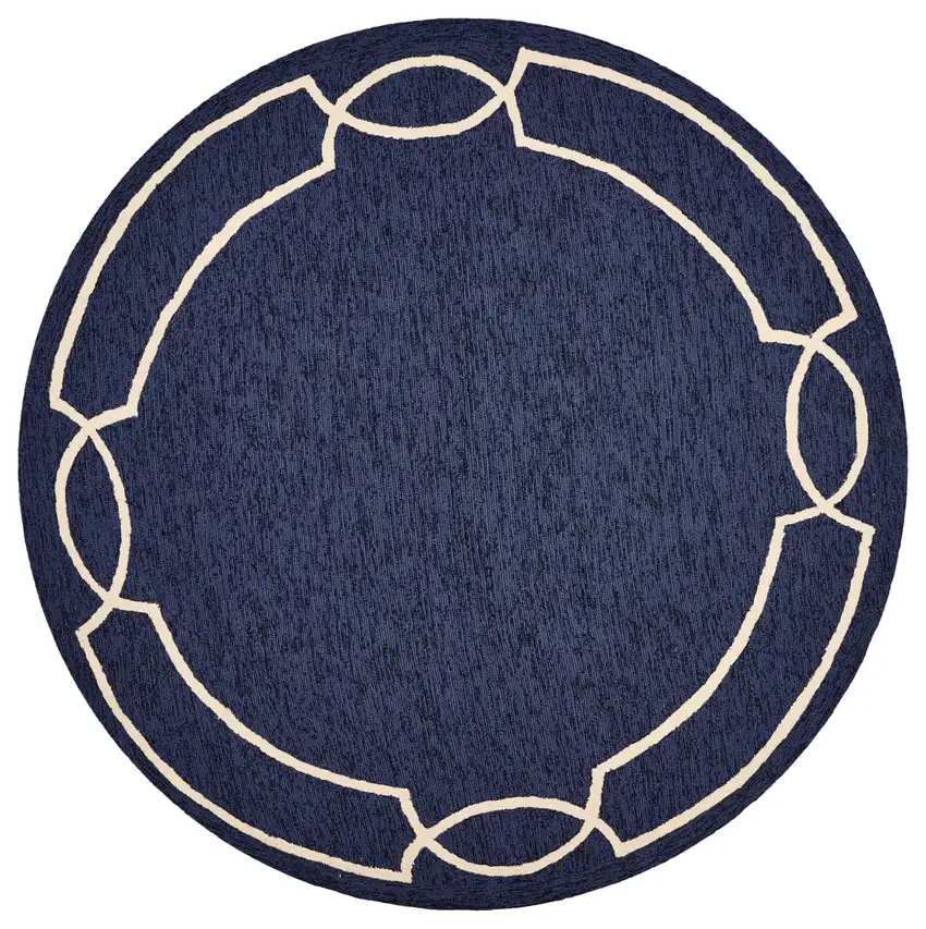 Ocean Blue Hand Hooked UV Treated Bordered Round Indoor Outdoor Area Rug Photo 1