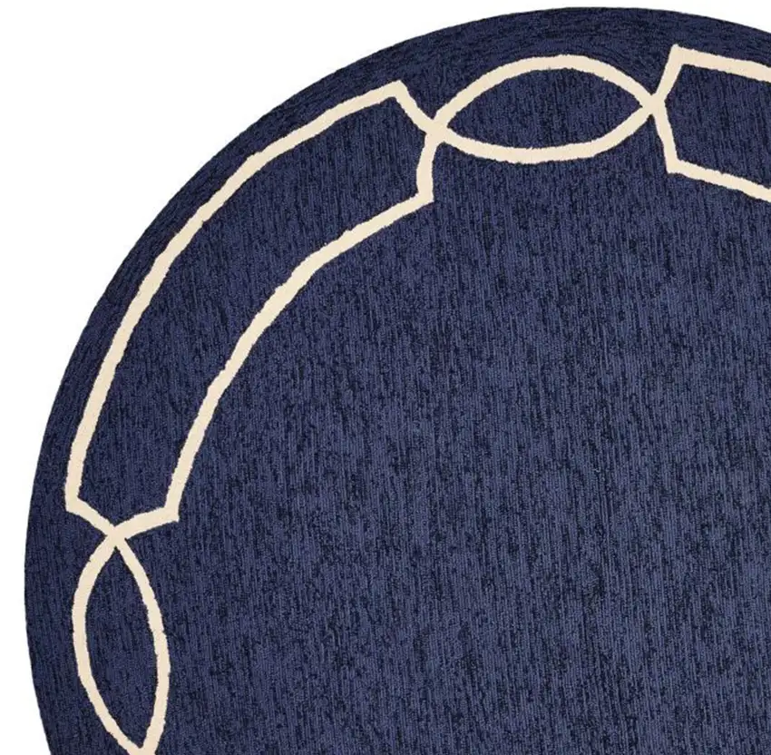 Ocean Blue Hand Hooked UV Treated Bordered Round Indoor Outdoor Area Rug Photo 2