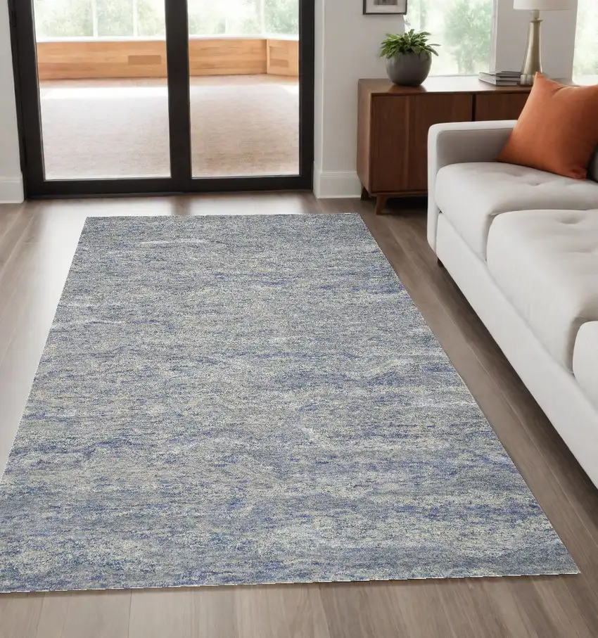 Ocean Blue Hand Tufted Abstract Indoor Area Rug Photo 1