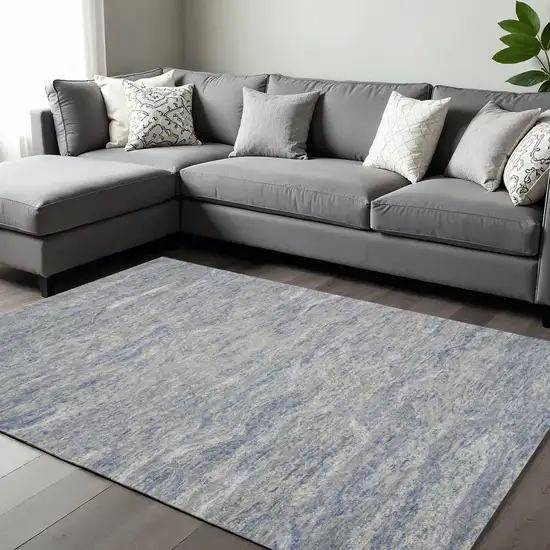 Blue And Beige Wool Abstract Hand Tufted Area Rug Photo 1