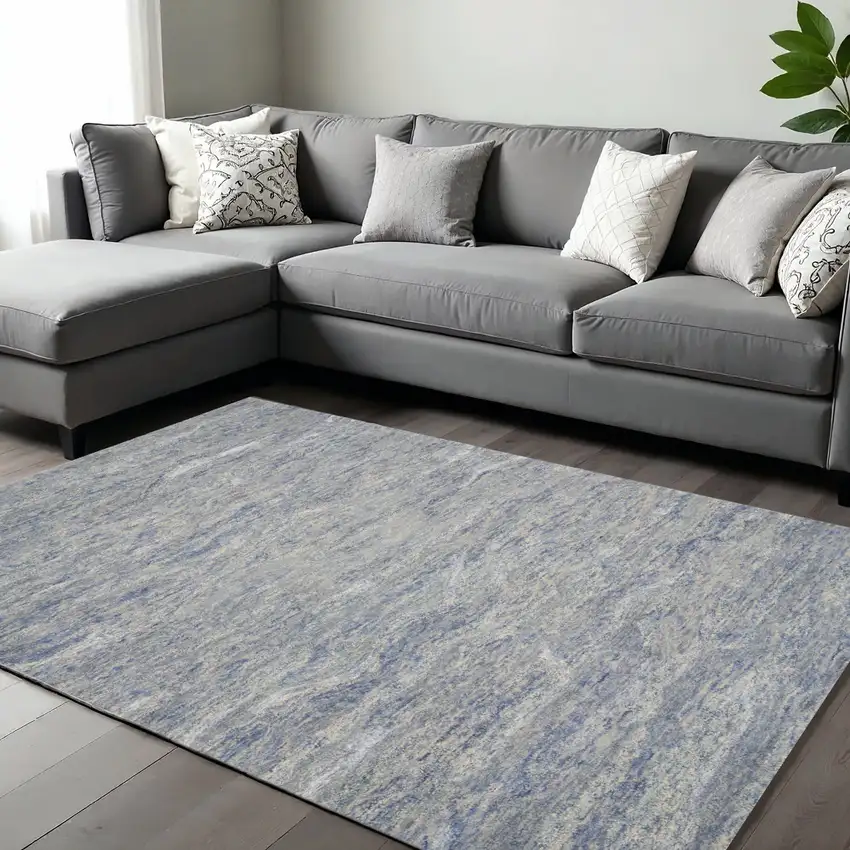 Blue And Beige Wool Abstract Hand Tufted Area Rug Photo 1