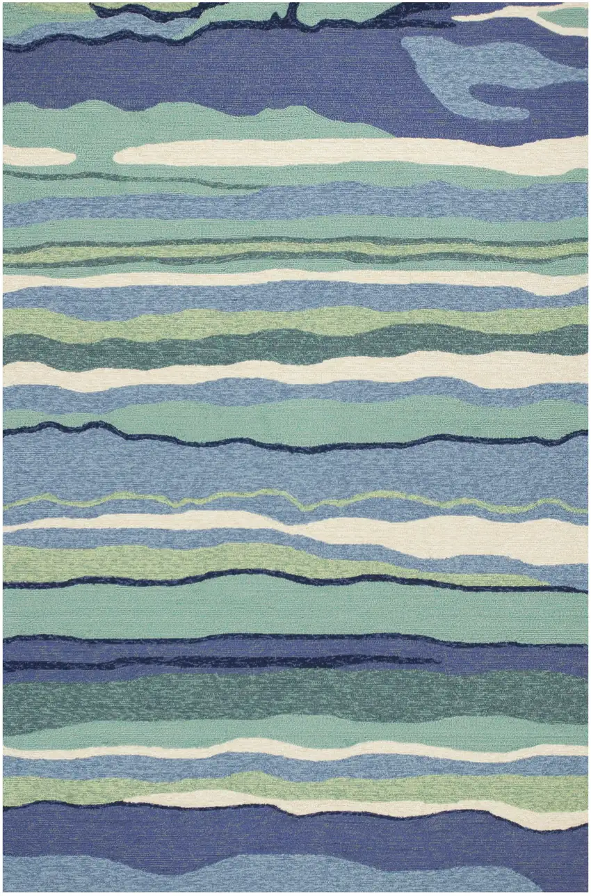 Blue Abstract Waves Indoor Outdoor Area Rug Photo 2