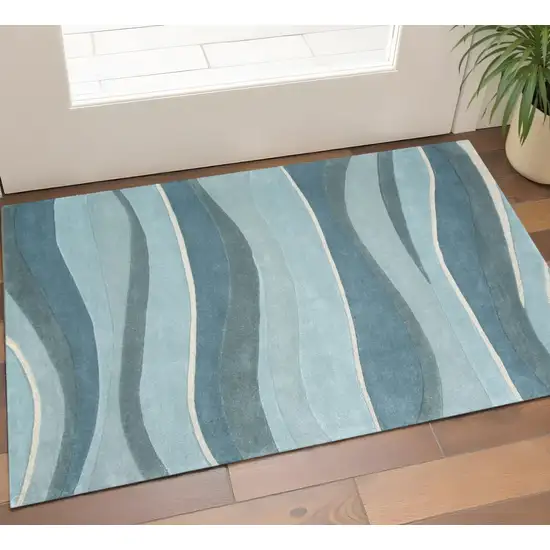 Blue Gray And Ivory Wool Hand Tufted Area Rug Photo 1