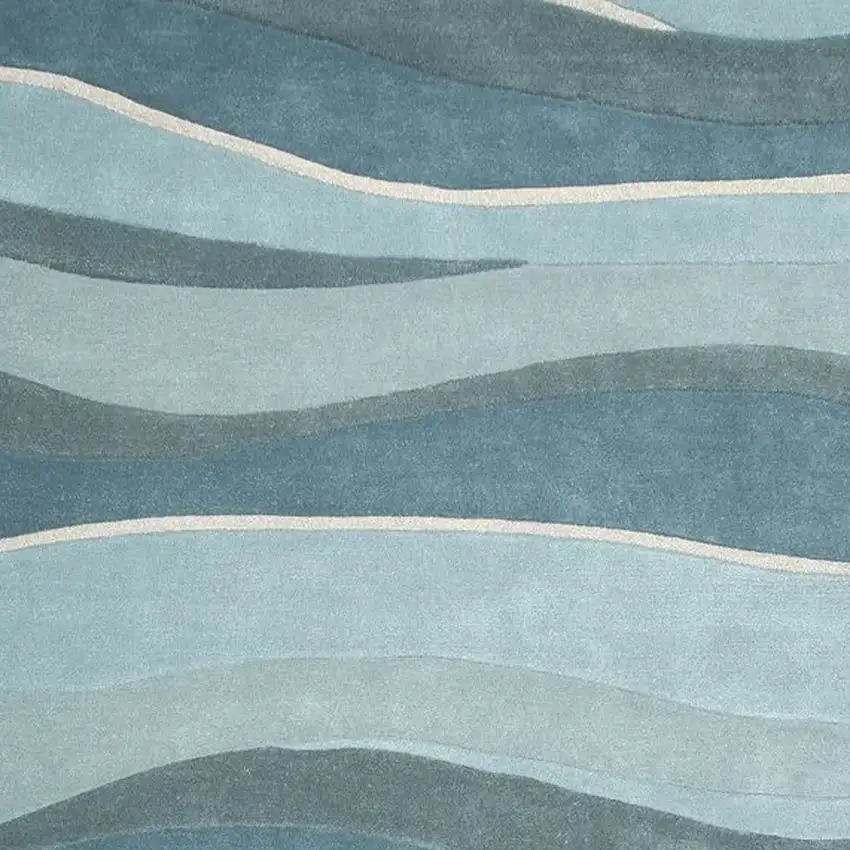 3'X5' Ocean Blue Teal Hand Tufted Abstract Waves Indoor Area Rug Photo 3