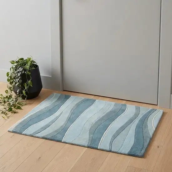 Blue Gray And Ivory Wool Abstract Hand Tufted Area Rug Photo 1