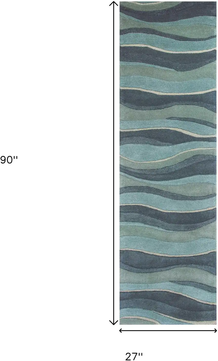 8' Blue Gray And Ivory Wool Hand Tufted Runner Rug Photo 3