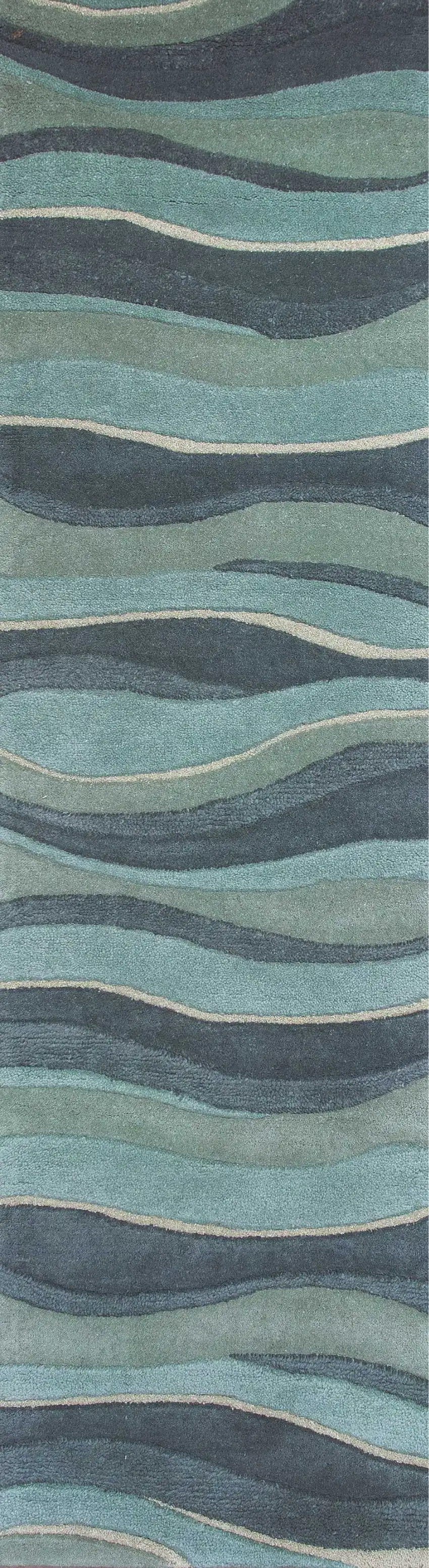 8' Blue Gray And Ivory Wool Hand Tufted Runner Rug Photo 4