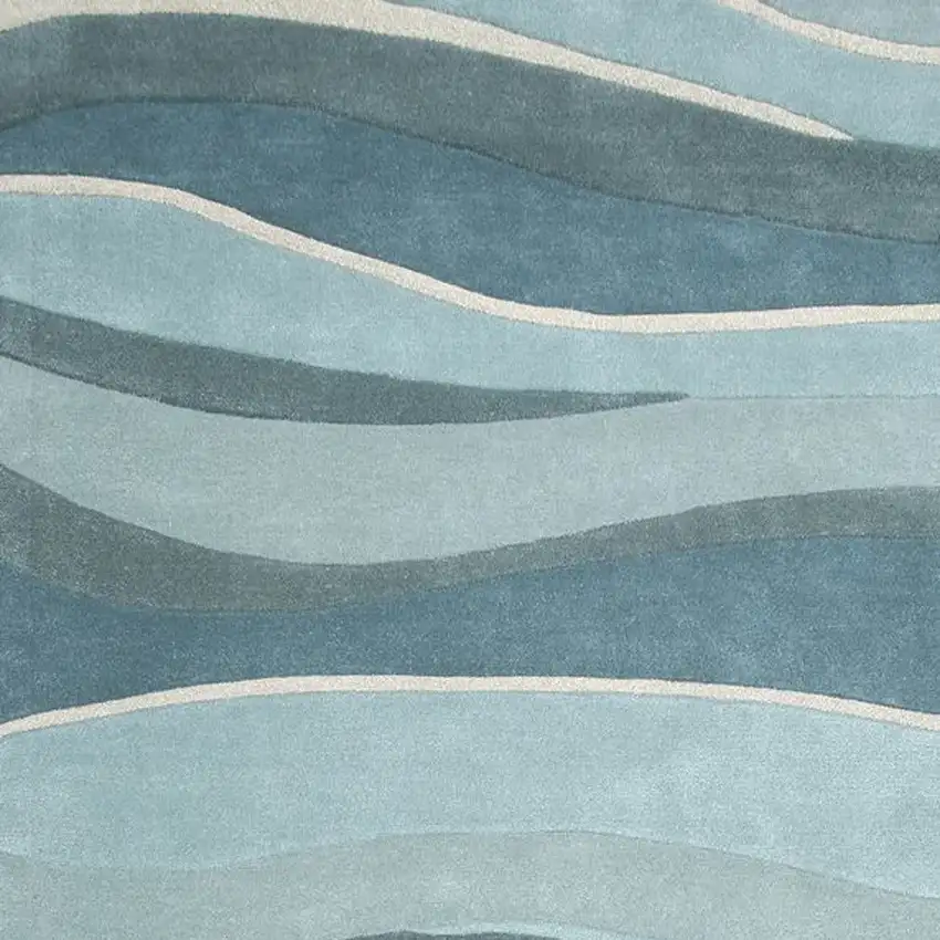 8' Ocean Blue Teal Hand Tufted Abstract Waves Indoor Runner Rug Photo 3
