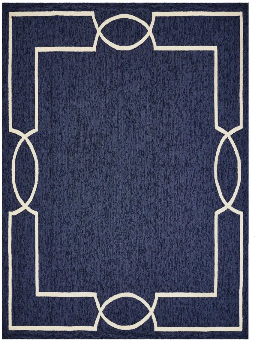Navy and Ivory Geometric Hand Hooked Area Rug Photo 2