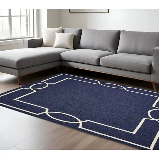 Navy and Ivory Geometric Hand Hooked Area Rug Photo 1