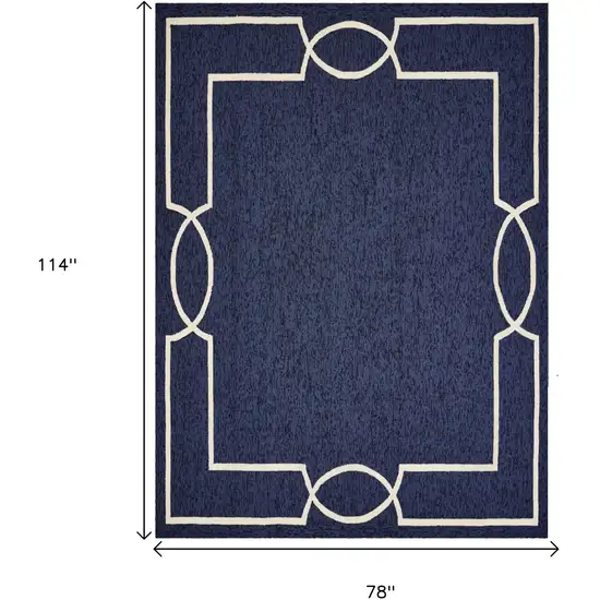 Navy and Ivory Geometric Hand Hooked Area Rug Photo 3