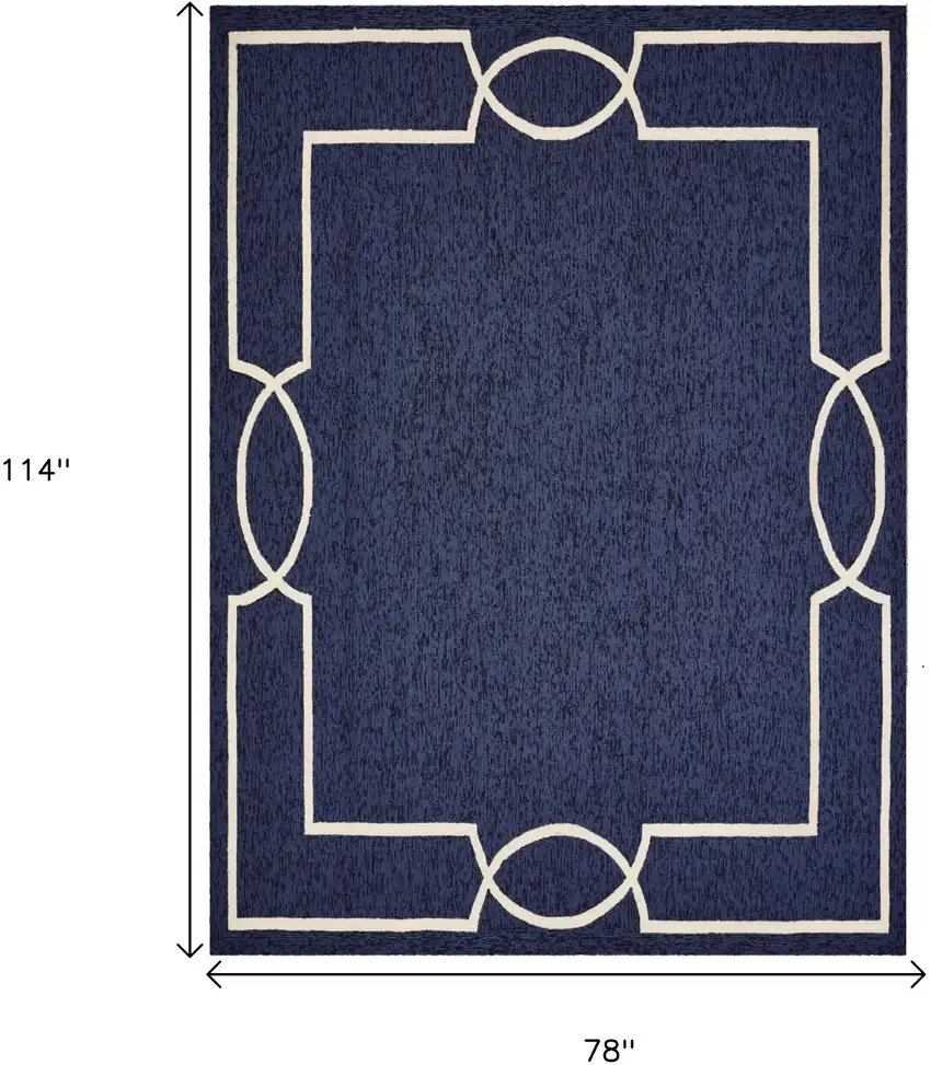 Navy and Ivory Geometric Hand Hooked Area Rug Photo 3